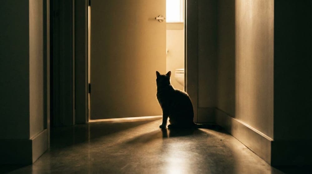 Cat waiting patiently outside a door