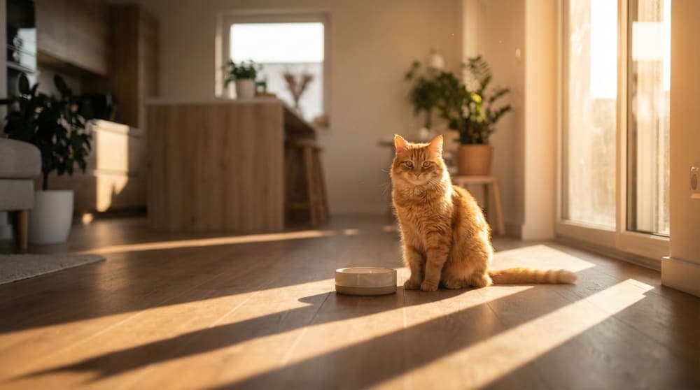 Cat waiting for dinner by gauging the sunlight