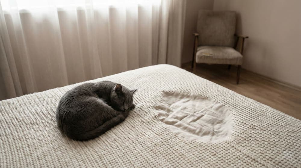 A solitary cat sleeping in a large space