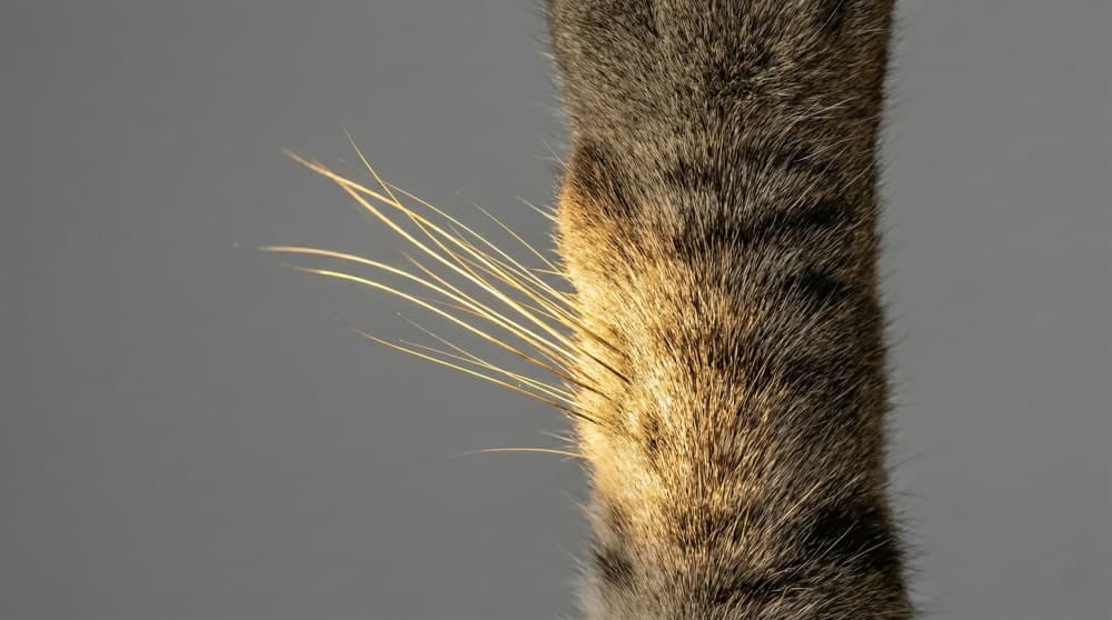 Artistic shot highlighting the whiskers on a cat's front leg