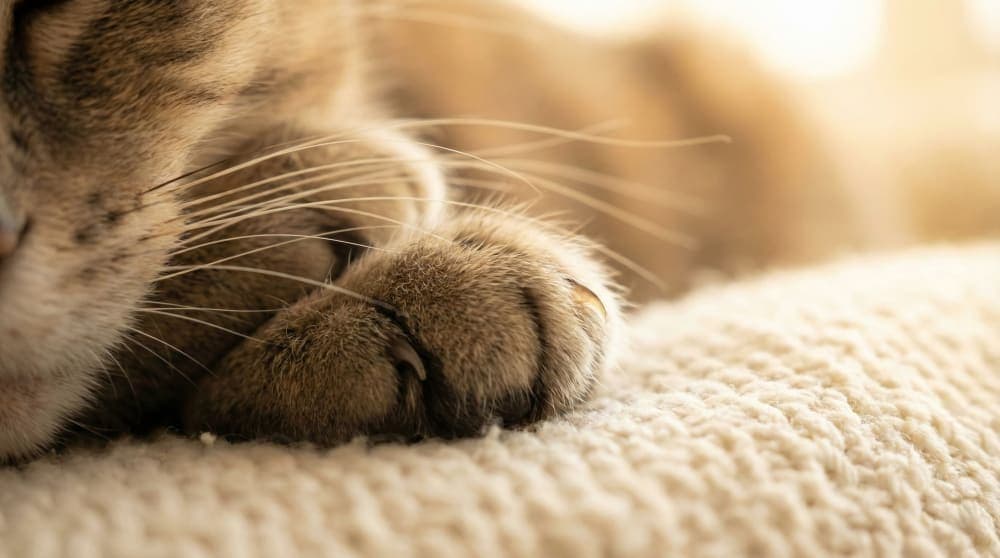 Close up of cat paws twitching during sleep