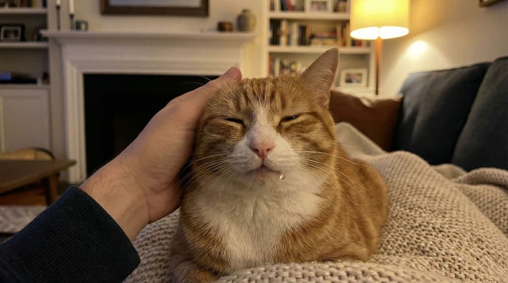 A happy cat enjoying being petted