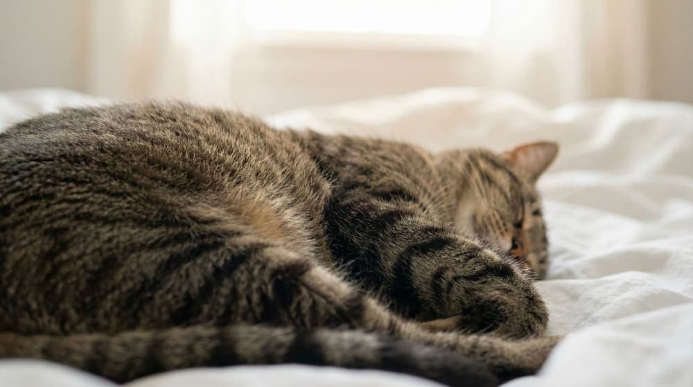Close up of a sleeping cat chest for respiratory rate check