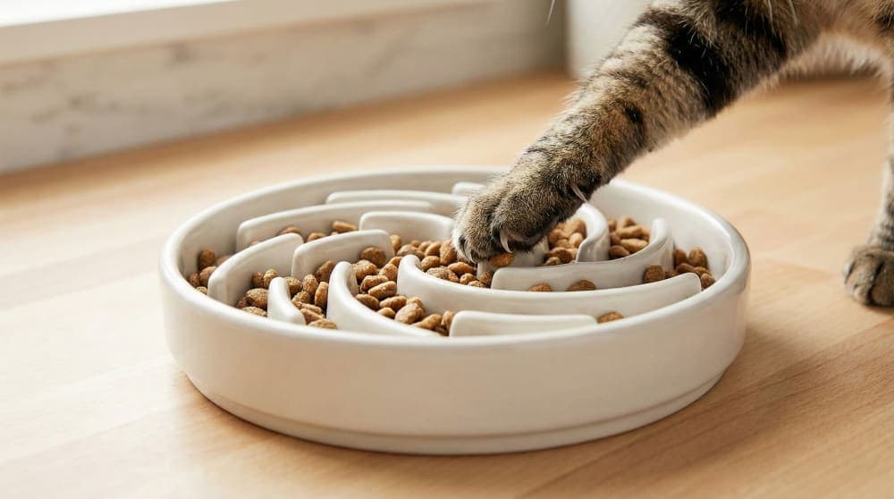 A puzzle feeder bowl designed to slow down eating