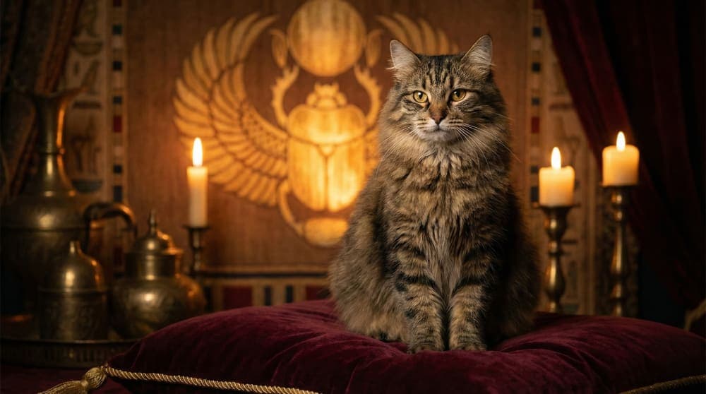 A cat looking majestic on a velvet cushion